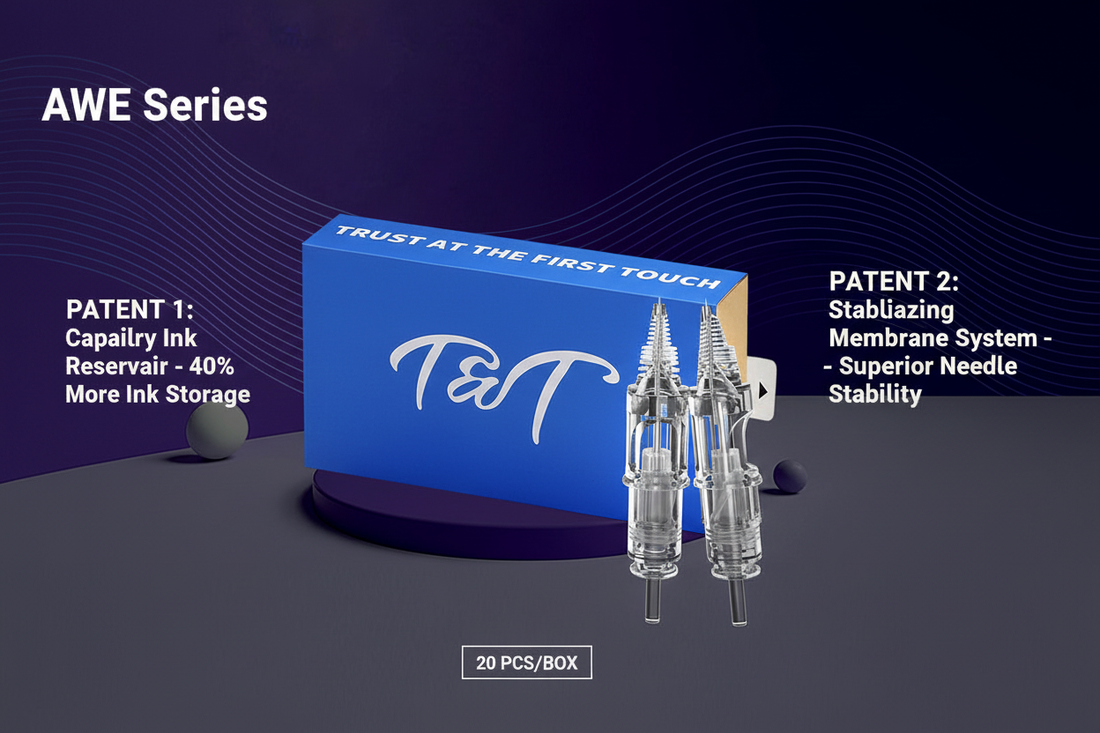 TNT Tattoo AWE Series Tattoo Needle Cartridges:Premium tattoo needle cartridges with dual patented technology for smooth ink flow and precise control.